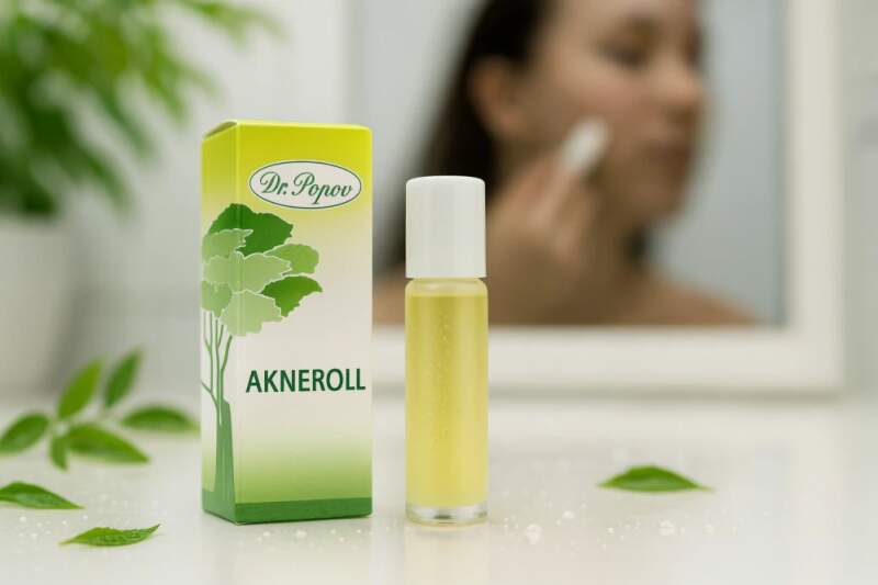 Levně Dr. Popov Akneroll roll‑on 6 ml (Lokální péče o aknózní a problematickou pleť s tea tree, levandulí, tymiánem, šalvějí a eukalyptem.)