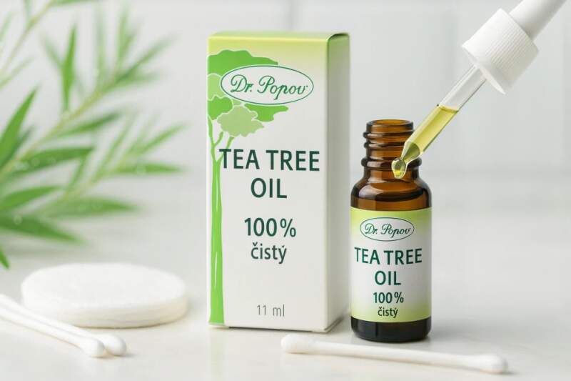 Levně Dr. Popov Tea Tree Oil 100% 11 ml – olej z čajovníku australského (100% čistý olej z čajovníku (Melaleuca alternifolia) pro lokální péči o pokožku.)