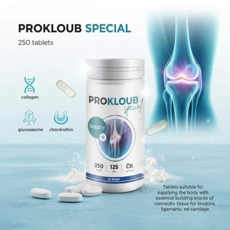 Levně PROKLOUB SPECIAL – glukosamin, chondroitin, kolagen, 250 tablet (Doplněk stravy s glukosaminem, chondroitinem, hydrolyzovaným kolagenem, vitaminem C, hořčíkem a selenem.)