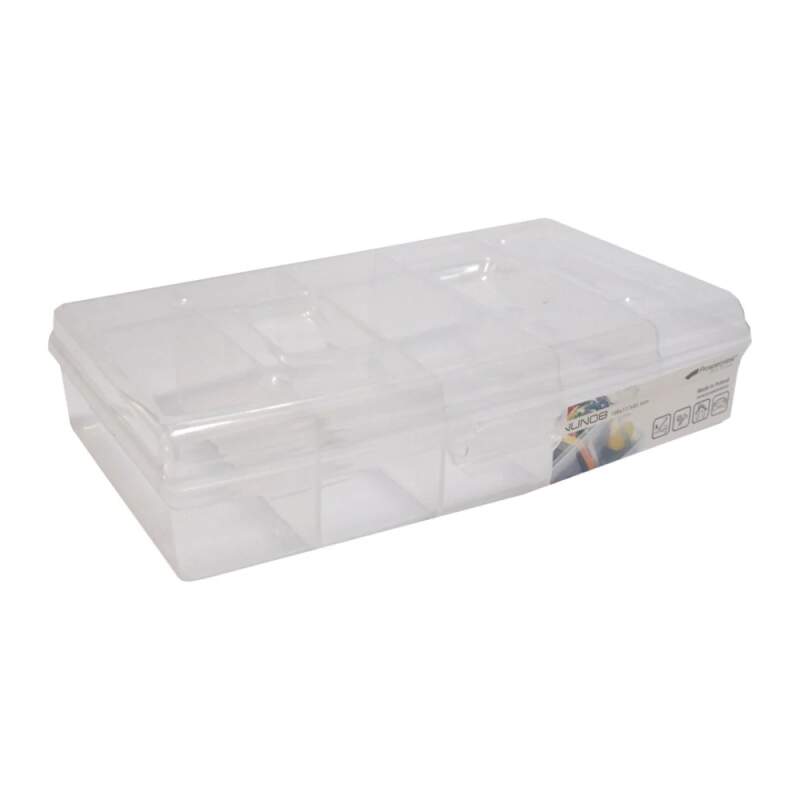 Levně Plastový organizér Nun, průhledný, 198 × 117 × 45 mm – přepážky (Průhledný box se zámkem a držadlem)