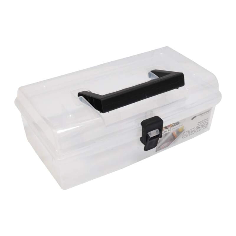 Levně Organizér plastový Nun, přepážkový systém, průhledný, 245 × 135 × 85 mm (Přehledný box s nastavitelnými přihrádkami a madlem)