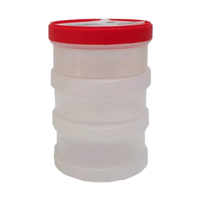 Levně Plastový šroubovací box s víkem – 3 misky, Ø 95 × 130 mm, červené víčko (PP (kopolymer), sada 3 misek)