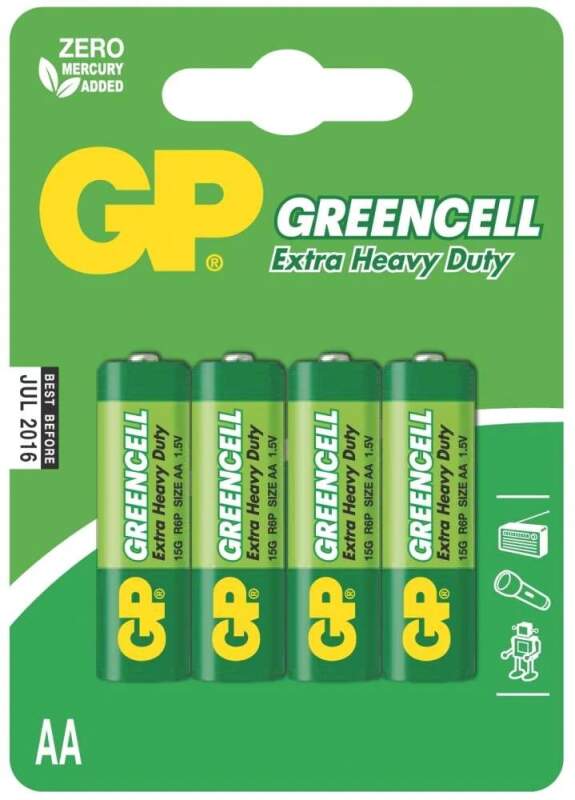 Levně Baterie GP Greencell AA (R6), zinkochloridové, 1,5 V, 4 ks (Blistr 4× AA, nenabíjecí)