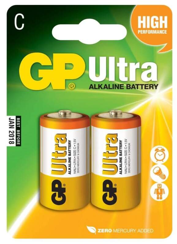 Baterie GP Ultra Alkaline LR14 (C) 1,5 V – 2 ks (blistr, malé mono C)