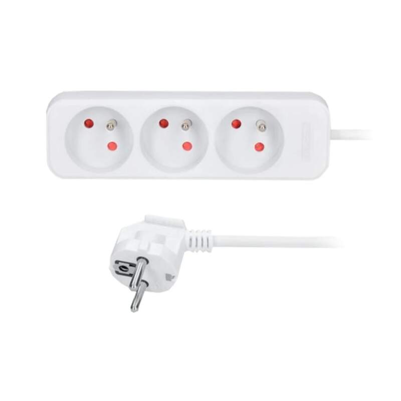 Levně Prodlužovací přívod 7 m, 3 zásuvky, 3×1 mm², bílý (bez vypínače, lomená vidlice, H05VV-F3 (230 V / 10 A))