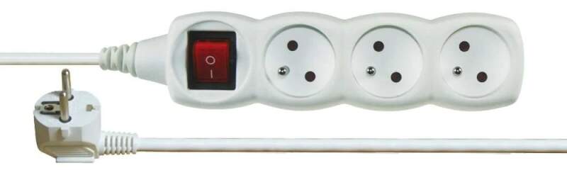 Levně Prodlužovací kabel 7 m, 3 zásuvky, s vypínačem, bílý – 250 V / 10 A (dětské clonky, H05VV-F 3G 1,0 mm², max. 2300 W)