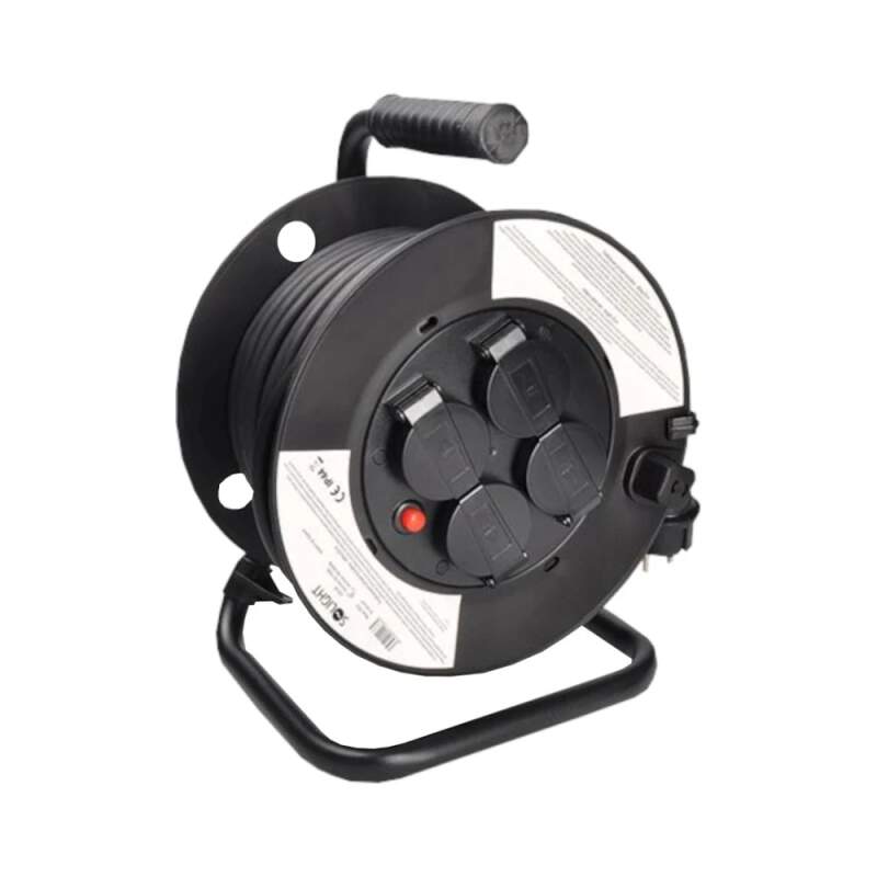 Prodlužovací kabel na bubnu 50 m (IP44), 4 zásuvky, 16 A (H05RR‑F3 3×1,5 mm² • tepelná pojistka • krytky zásuvek)