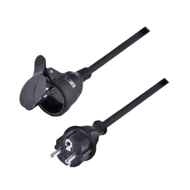 Levně Prodlužovací kabel se spojkou 10 m, gumový, IP44, 3×1,5 mm², černý (H05RR-F3, 230 V/16 A, max. 3680 W, krytka na zásuvku)