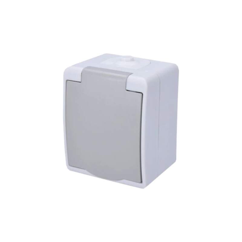 Levně Zásuvka do vlhka IP54, nástěnná, šedá, 16 A / 250 V (s víčkem, s ochranným kolíkem (typ E))