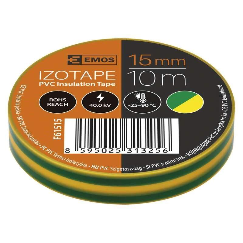 Levně Elektroizolační páska žlutozelená 15 mm × 10 m (PVC) (PVC, tl. 0,13 mm, UV odolná, pro značení PE vodičů)
