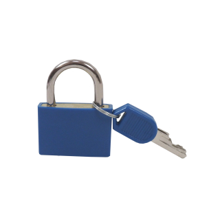 TOPTRADE visací zámek 30 mm, modrý, mosazná vložka, 2 klíče