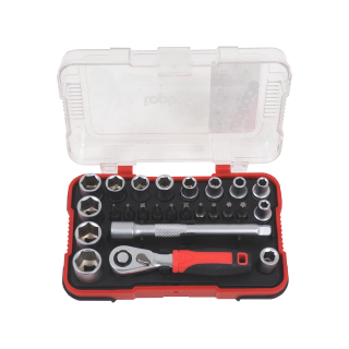 TOPTRADE Gola sada 1/4″ s ráčnou, bity S2 a hlavicemi 4–13 mm, 25 ks