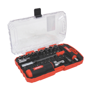 TOPTRADE ráčnový šroubovák + šroubovák T, sada bitů a hlavic 29 ks