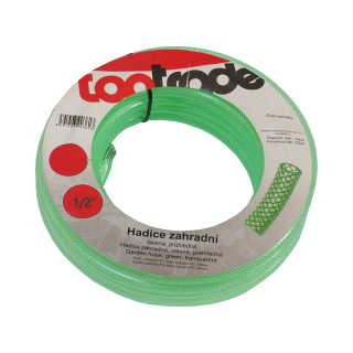 TOPTRADE zahradní hadice 1/2" (12,5 mm), 25 m – PVC, vyztužená PES, zeleně transparentní