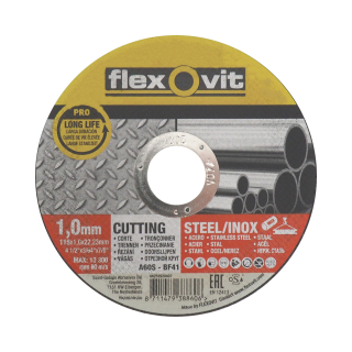 Řezný kotouč Flexovit 115×1,0×22,23 mm – na ocel i nerez, profi