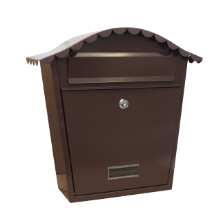 TOPTRADE kovová dopisní schránka, hnědá, 370 × 364 × 134 mm – dvířka, čelní vhoz, štítek, stříška
