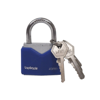 TOPTRADE visací zámek 40 mm – modrý, 5 klíčů