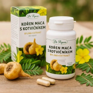 Kořen Maca s Kotvičníkem , 60 kapslí Dr. Popov