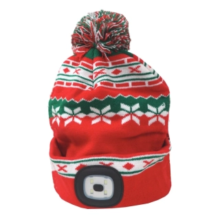 LED čepice X‑mas L s čelovkou, červeno‑zelená