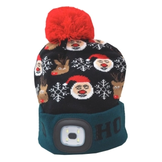 LED čepice X-mas Ho-Ho, velikost L, zeleno-černá
