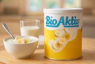 BioAktiv Klasik Family – Banán, 375 g (probioticko-prebiotický nápoj v prášku).