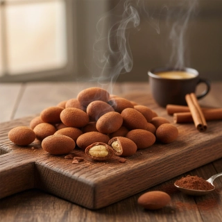 Mandle v mléčné čokoládě a skořici 450 g – pražené mandle v čokoládě se skořicí