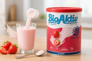 BioAktiv Klasik Family – Jahoda, 375 g (probioticko-prebiotický nápoj v prášku).