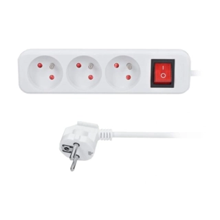 Prodlužovací kabel 3 m, 3 zásuvky s vypínačem, bílý – 10 A, H05VV-F3