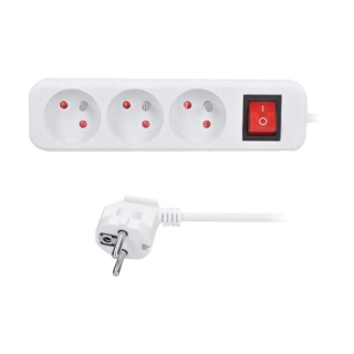 Prodlužovací přívod 3 zásuvky, 2 m, 3×1 mm², bílý, s vypínačem