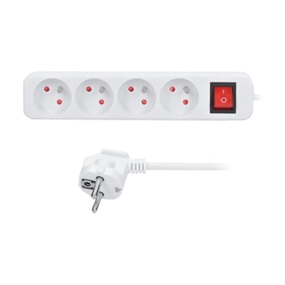 Prodlužovací kabel 5 m, 4 zásuvky, 3×1 mm², bílý, s vypínačem