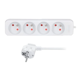 Prodlužovací přívod 4 zásuvky, 2 m, 3×1 mm², bílý (bez vypínače)