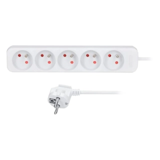 Prodlužovací přívod 5 zásuvek, 3 m, 3×1 mm², bílý, bez vypínače